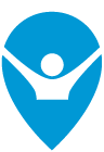 A blue navigation pin