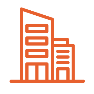 An orange icon of two buildings